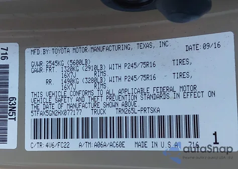 2017 Toyota Tacoma Sr5 z USA, uszkodzony, nr VIN 5TFAX5GN2HX077177